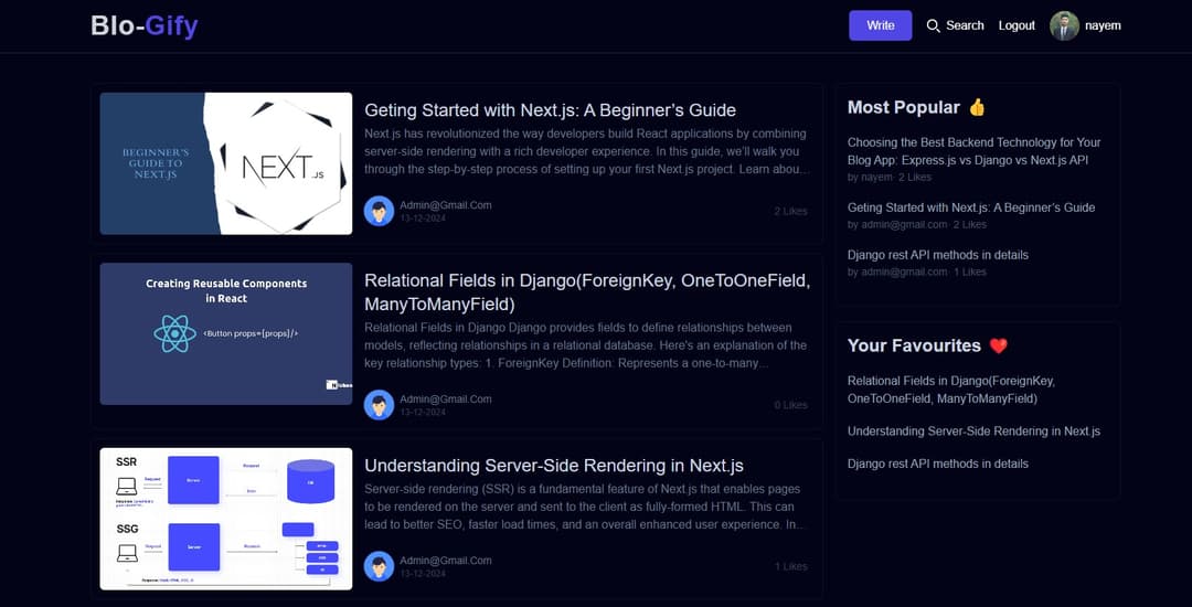 Blogify blog web app in Django and React